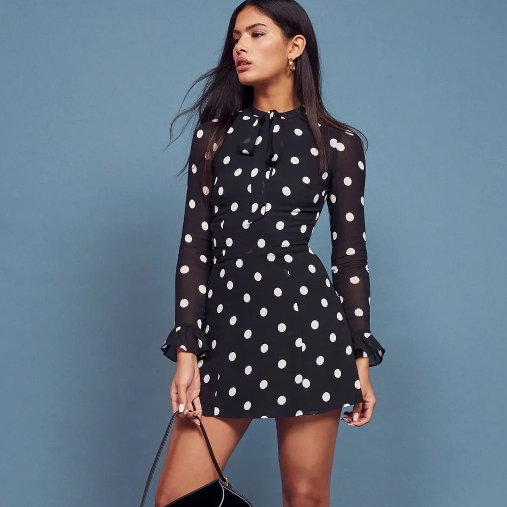 Reformation Black & White Polka Dot Mini Dress